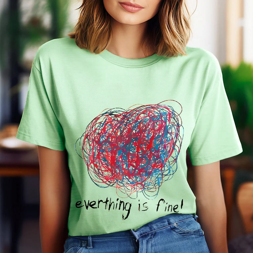 Everything Is Fine New Arrival 2025 T Shirt Dresses For Women Graphic Tees Y2k Streetwear Oversized Vintage Casual