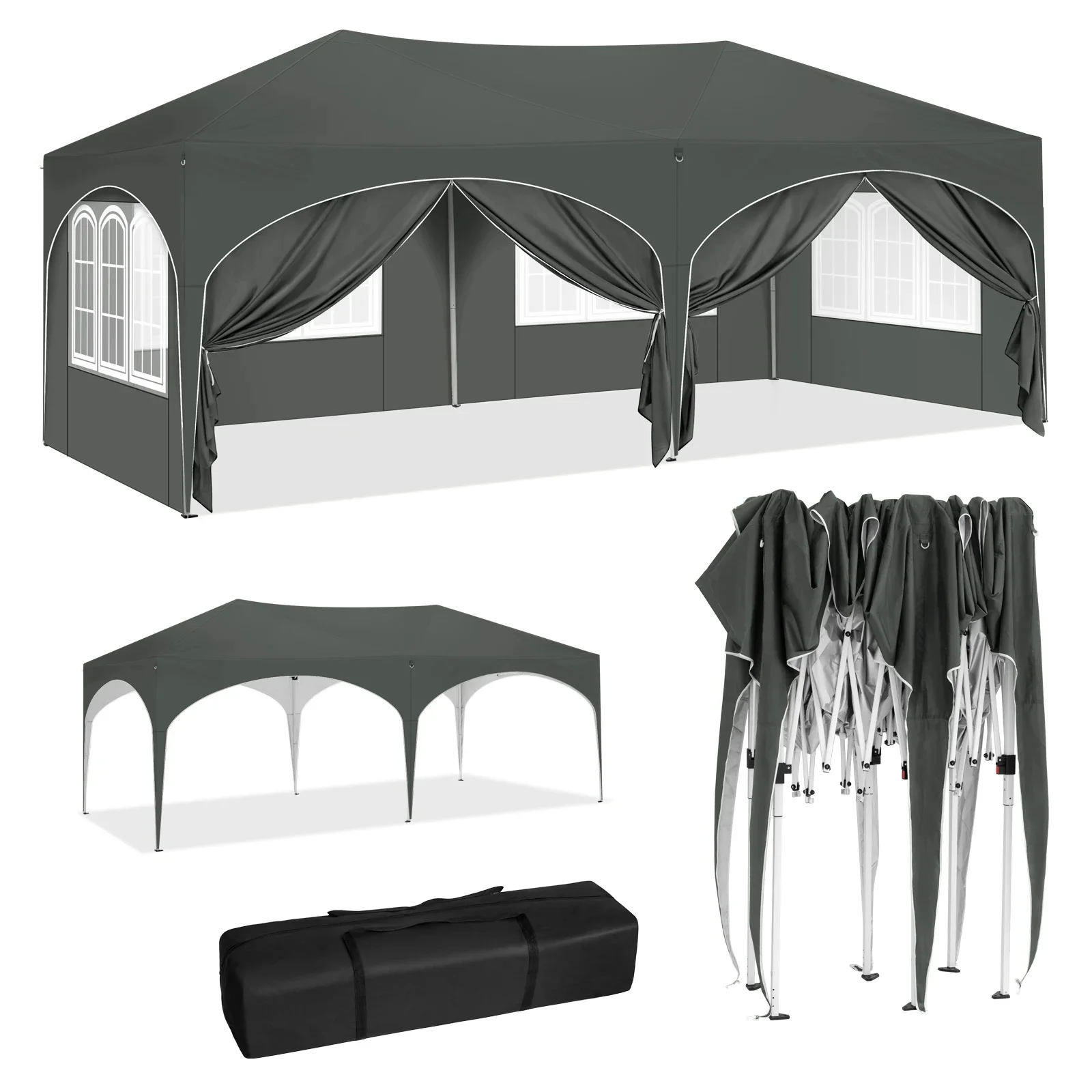 WOLTU Opvouwbare paviljoen tuinhuisje 3x6m tuinluifel met 6 zijwanden Verstelbare hoogte Waterdichte UV-bescherming Feesttent met tas - afbeelding 2