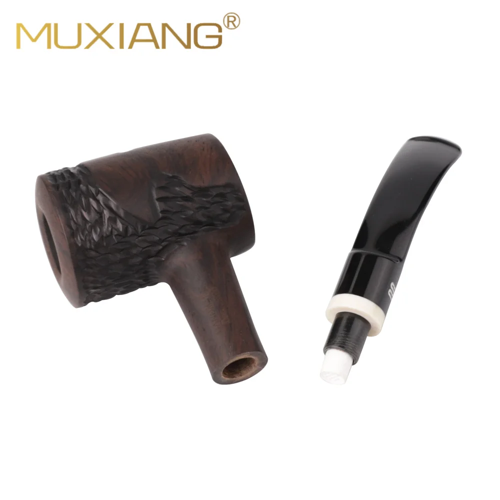 MUXIANG Cherrywood hand-carved  pipe solid wood tobacco pipe curved handle sandalwood pipe acrylic pipe mouth 9mm pipe channel