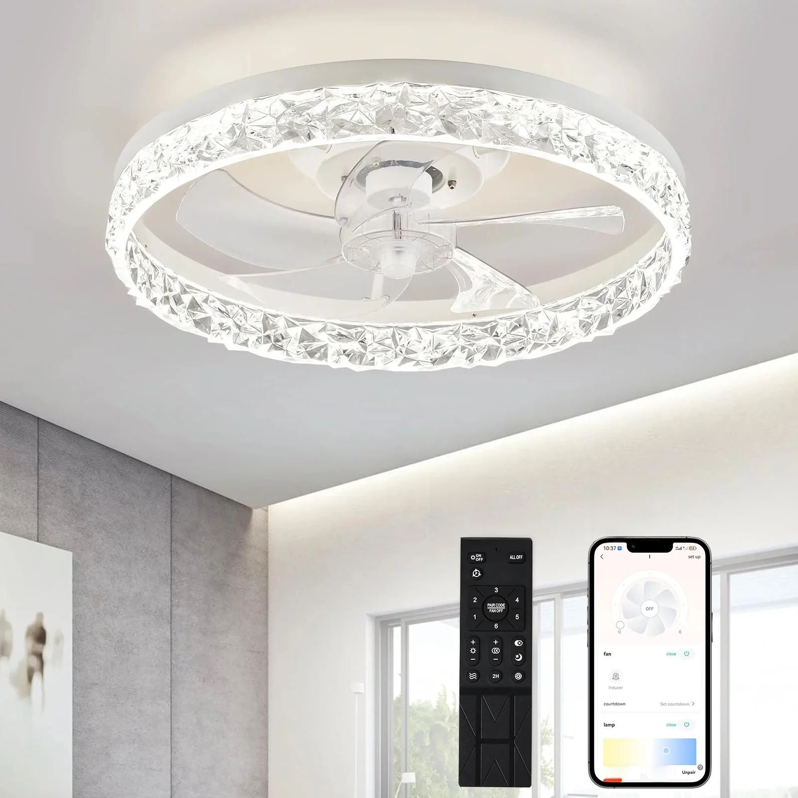 Moderne LED-plafondventilator Lmap Afstandsbediening Slimme ventilator Verlichting voor woonkamer Slaapkamer Restaurant Zwart/wit interieurverlichting - afbeelding 2
