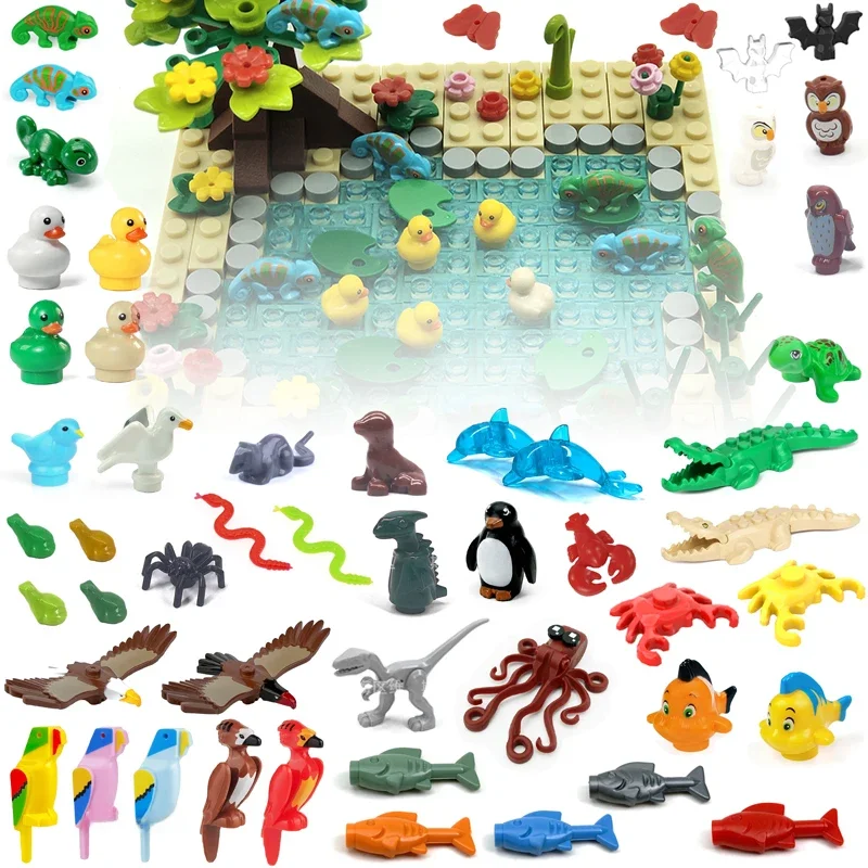 Compatible avec LEGO Jungle océan pièces d'animaux blocs de construction en gros briques de ferme jouets dinosaure hibou serpent aigle araignée poisson