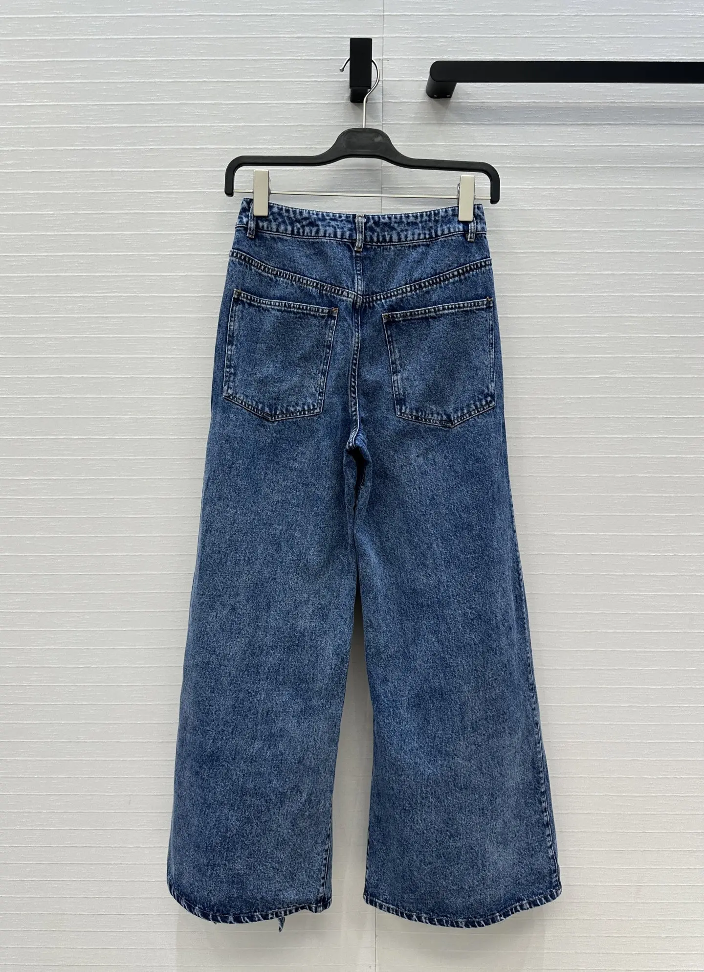

2025 Fashion New Women's Clothing Casual Ruffled Snowflake Blue Washed Jeans Ruffled High Waist Wide Leg