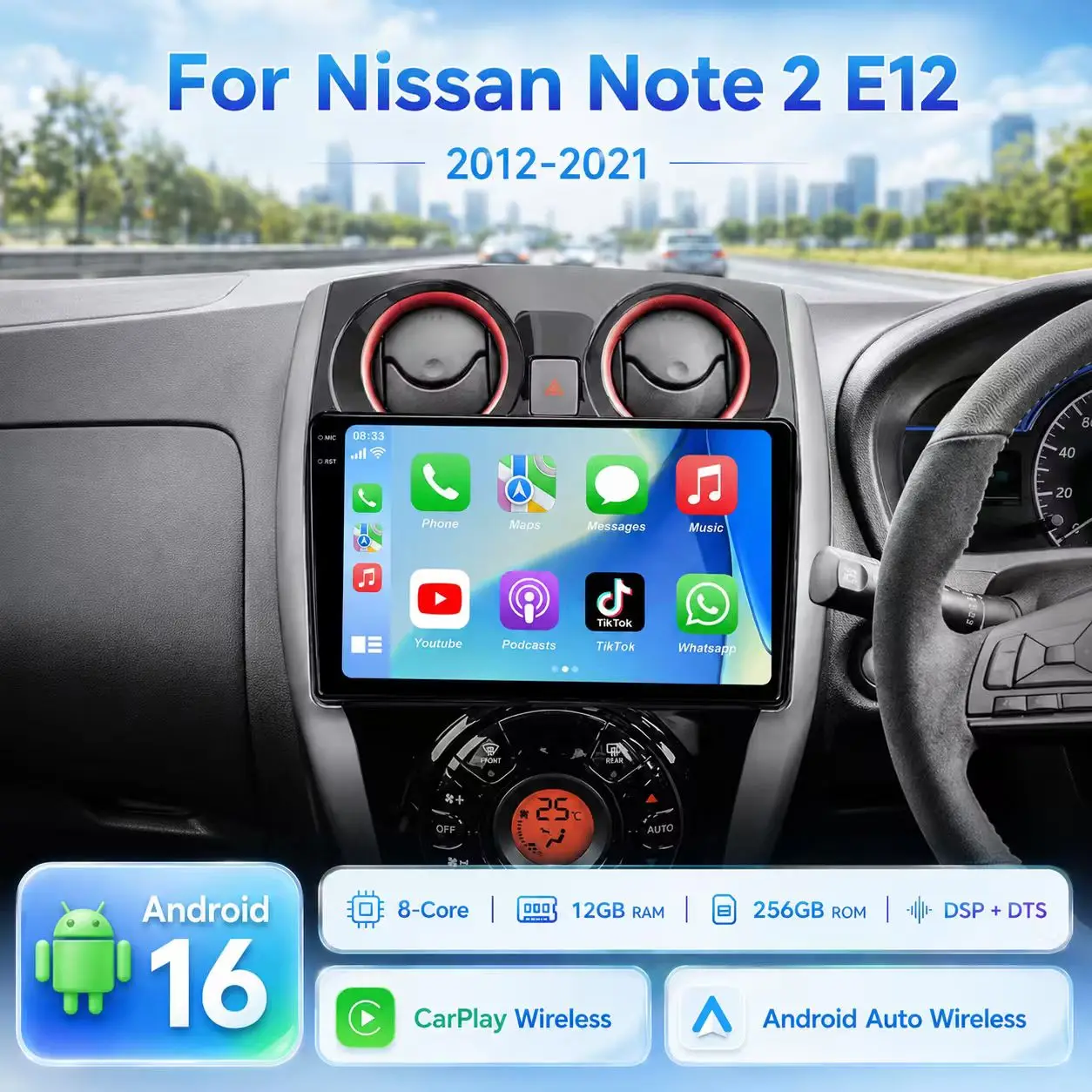 Car Radio Android 16 For Nissan Note 2 E12 2012 - 2021 Stereo Multimedia Video Player GPS Navigation Auto Carplay WIFI 4G DSP