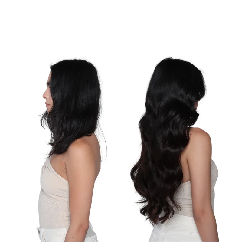 Glatte Echthaar-Clip-in-Haarverlängerungen, 100 % unverarbeitet, voller Kopf, brasilianisches Echthaar, natürliche schwarze Farbe, 8 Stück, mit 120 g – Detail 7
