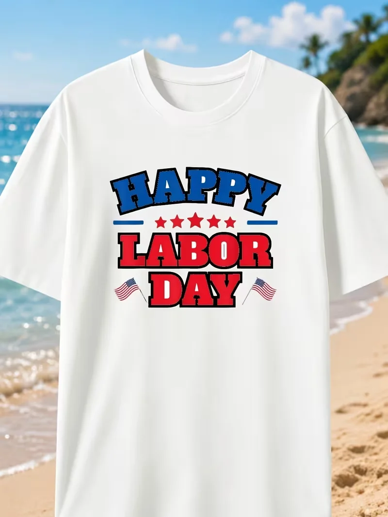 Happy Labor Day American Flag Patriotic Stars Print TShirt Comfortable And Versatile Stretchy Trendy Tees for 2026 Summer Top Quality Casual D Ly Style Fashion Clothing012026 Summer Short-sleeved Printed T-shirt