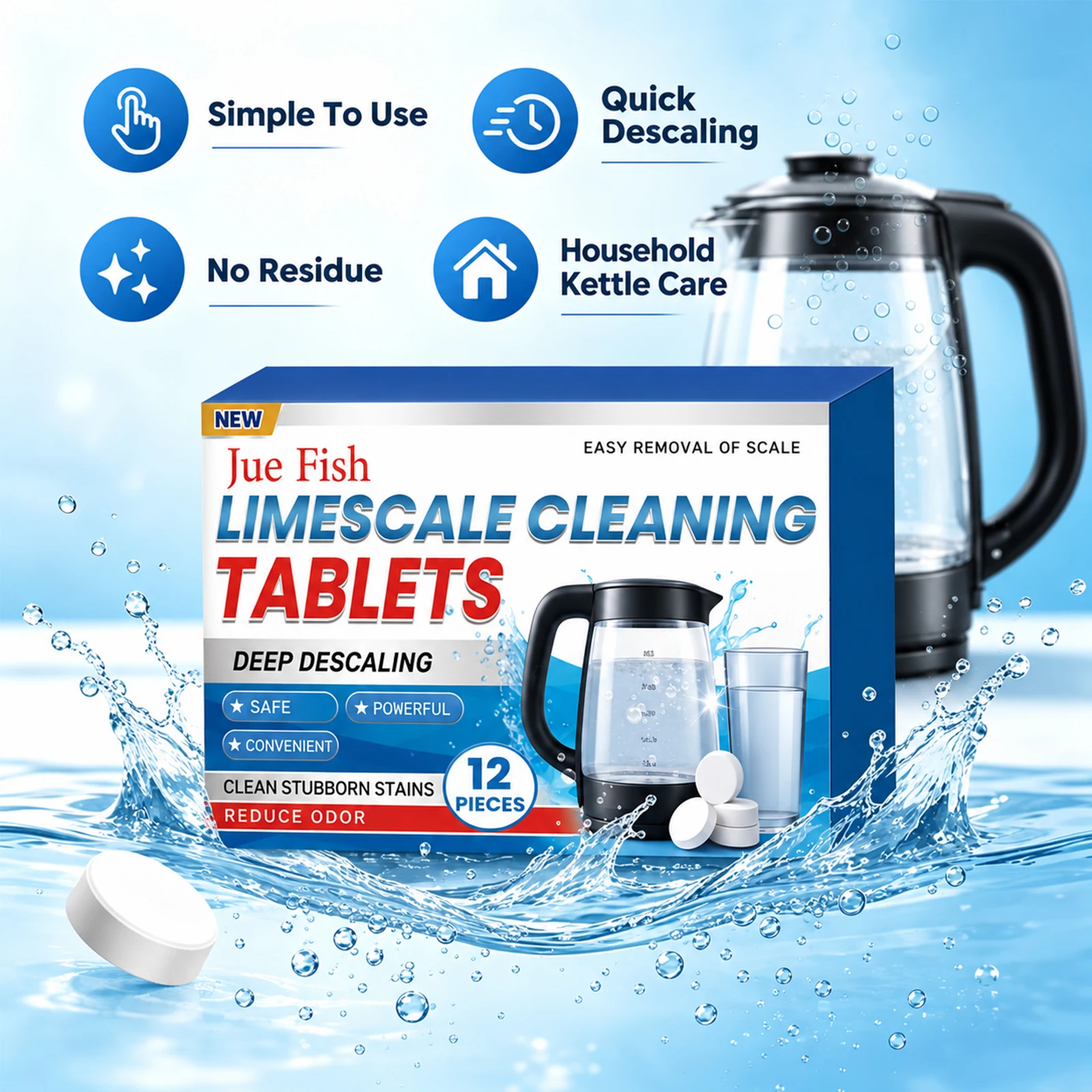 2pcs Limescale Cleaning Tablets Effervescent Kettle Descaler Deep Scale Remover Fast Dissolve No Residue For Electric Kettle