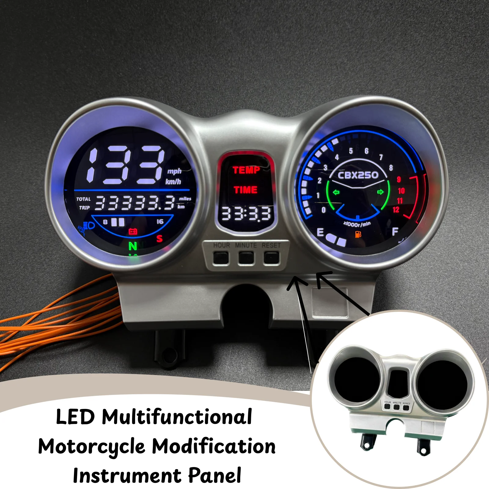Motorcycle Speedometer LED Digital Odometer Tachometer Multifunctional High Accuracy Shockproof Easy Installation Motorbike Gaug