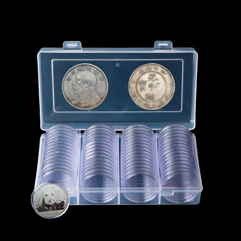 60Pcs Klar Runde 41mm Direkt Fit Münze Kapseln Halter Display Sammlung Fall Mit Lagerung Box Für 1 unzen amerikanischen Silber