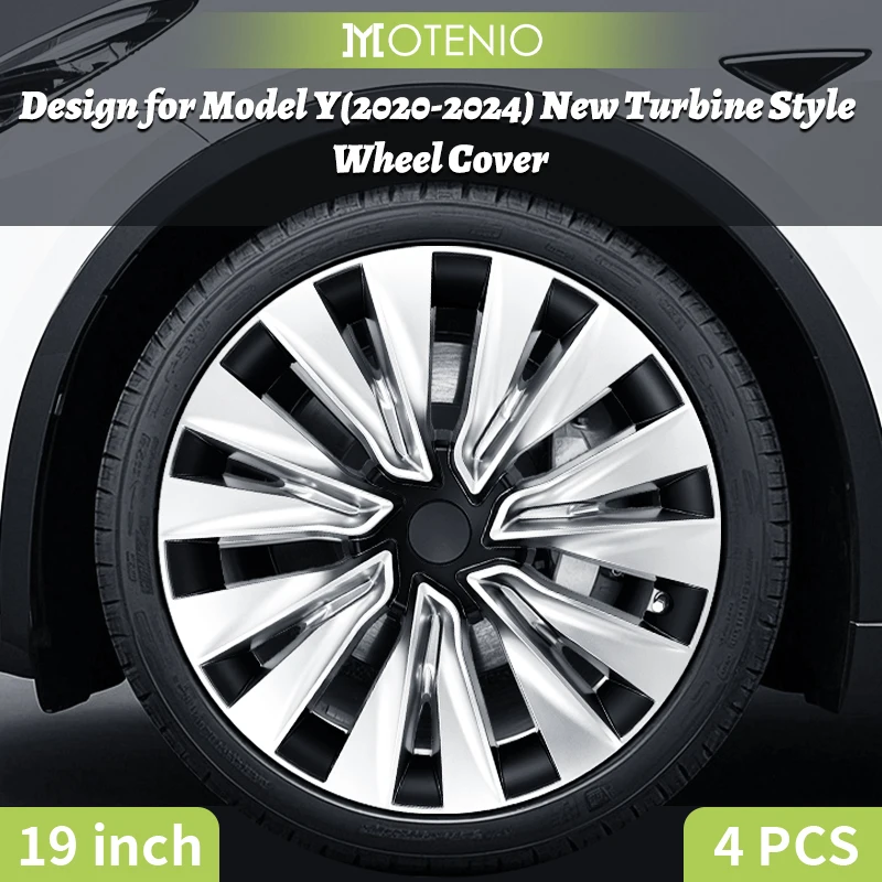 

4PCS Hubcap for Model Y 2020-2024 19 Inch New Turbine Style Silver Black Cover Hub Cap Replacement Wheel Cap Design for Tesla