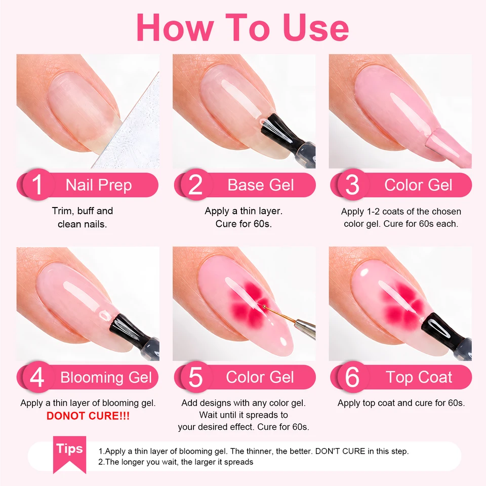 TWOING Blooming Gel 15ml UV LED Remojable, Efecto de Expansión de Color, Diseño Mármol, Acuarela, DIY 6