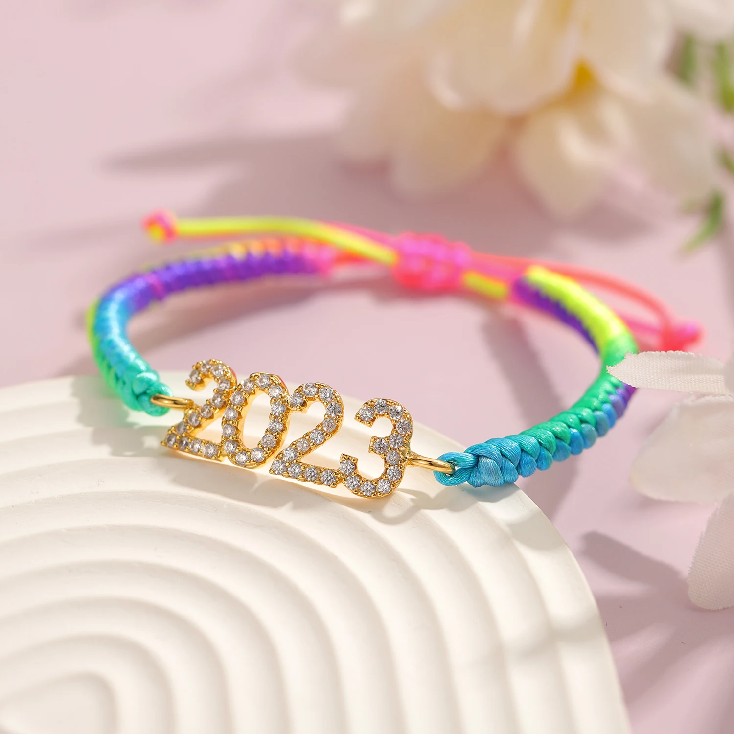 

Custom Zircon Number Bracelet Adjustable Colorful Children's Rope Bracelets Personalized Date Sparkling Pendant Gift For Women