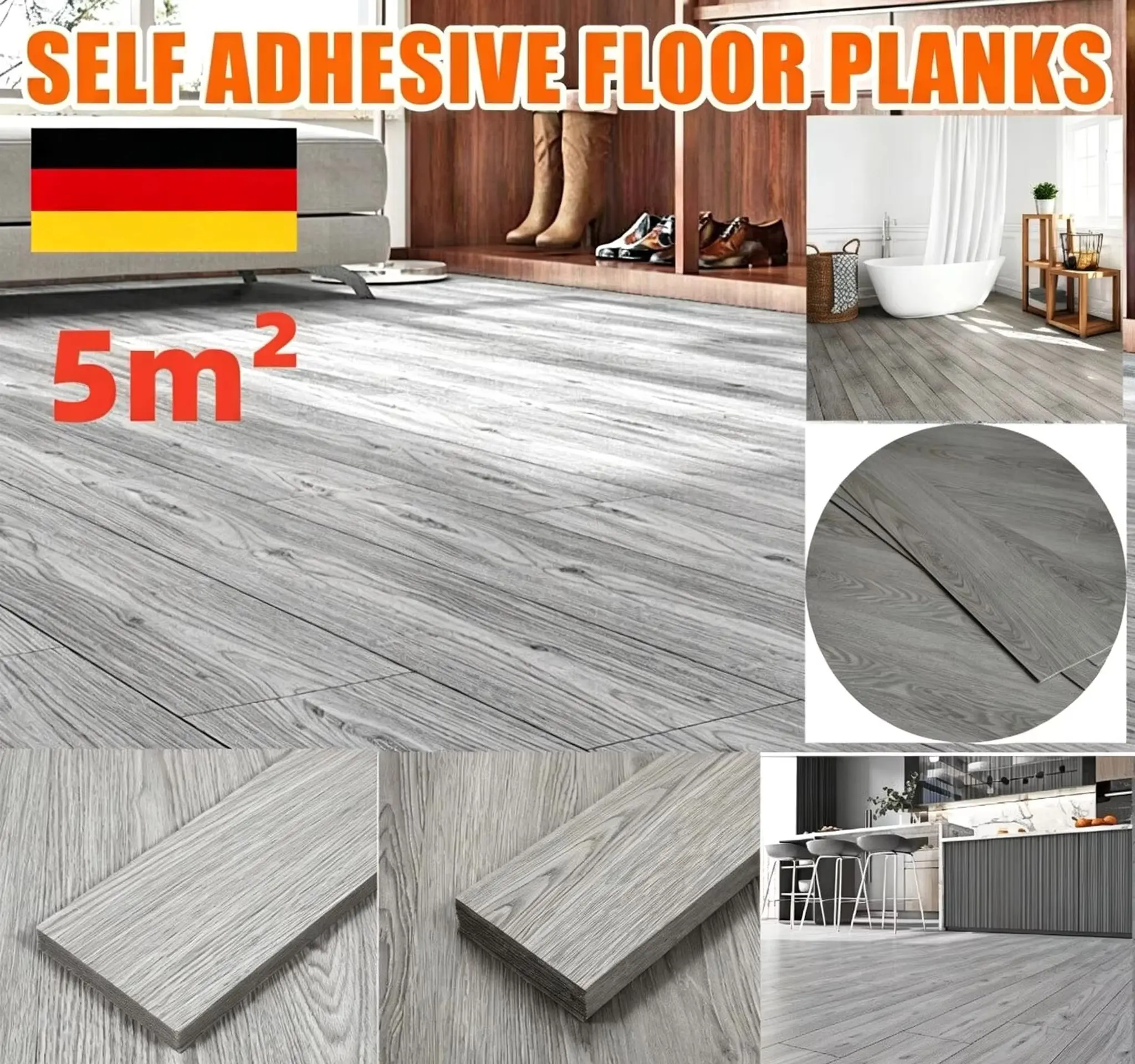 36 Stück/5,0 m² hellgraue Vinyl-Bodenplatten mit Getränkeeffekt, selbstklebende PVC-Bodenfliesen für den Haushalt