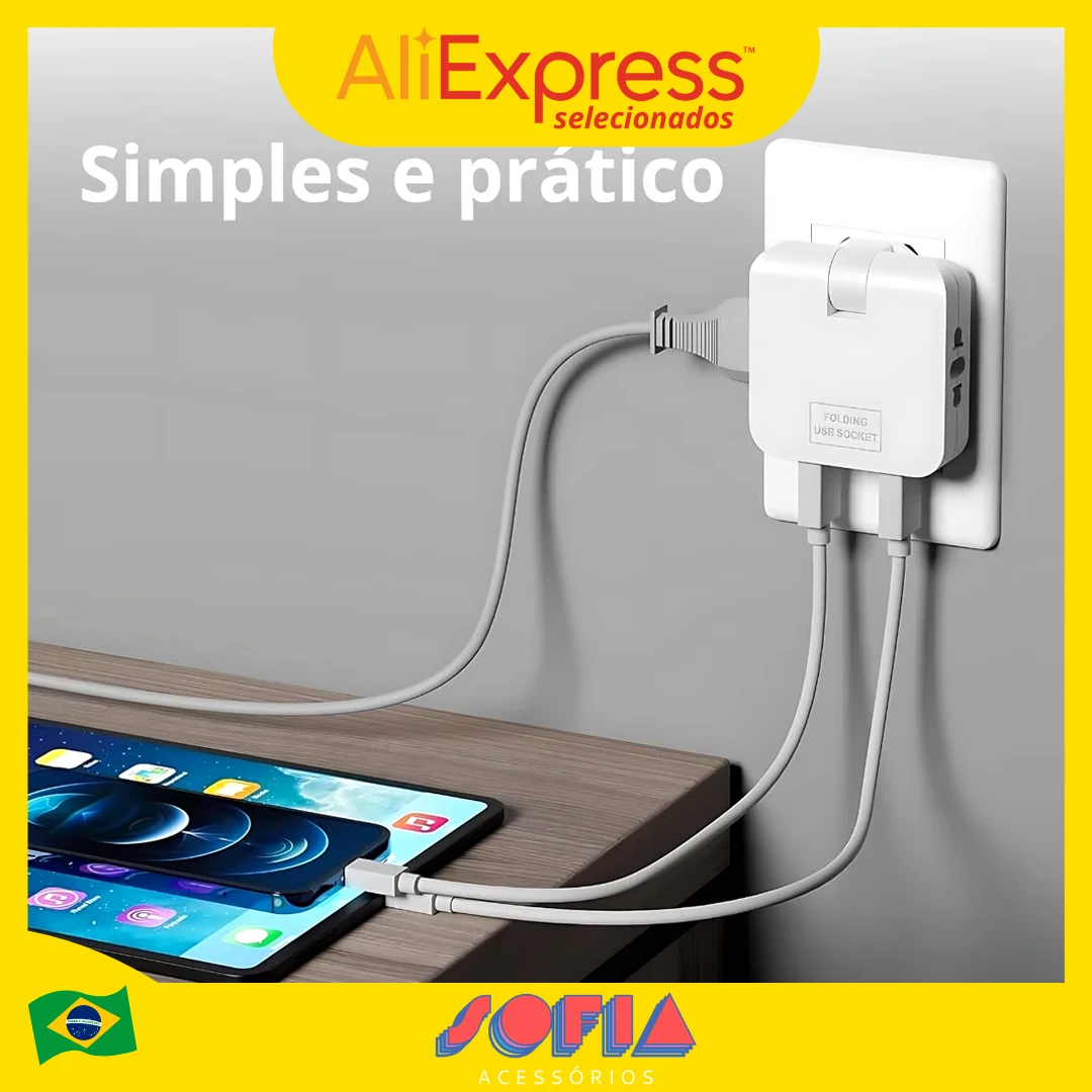 Adaptador de enchufe Benjamin Bivolt: con 2 puertos USB, cargador universal para teléfono móvil, práctico y portátil para viajes