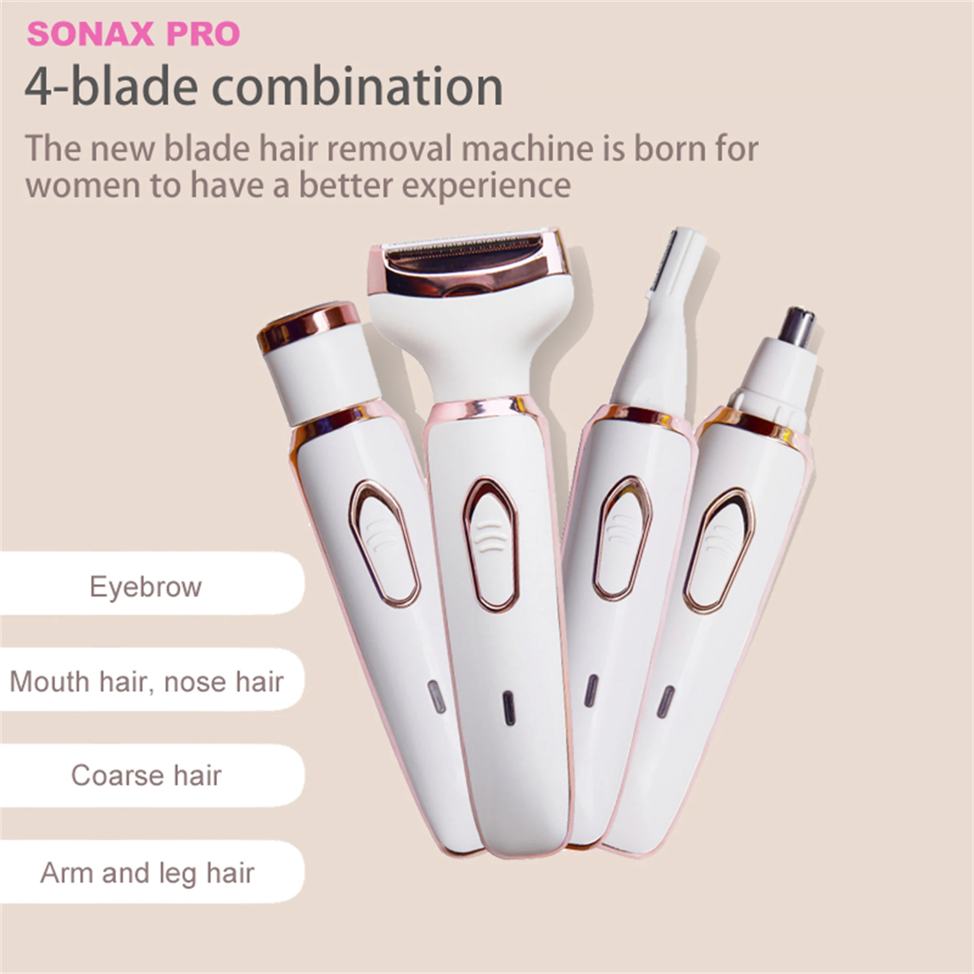 Trimmer for female intimate hair, groin pubic hair, armpits, feet, and genital area. Shaver for female hair removal on all areas