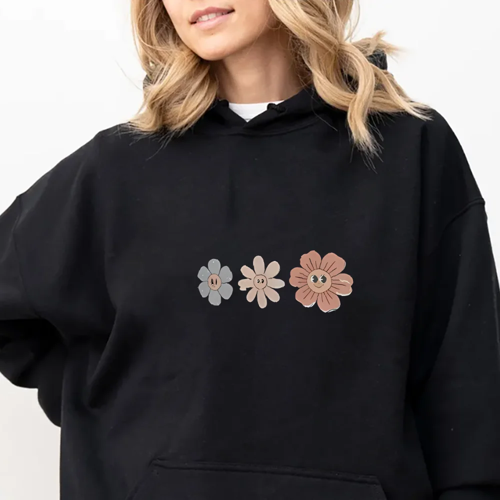 

Толстовка с капюшоном Daisy Trio, милый дизайн с цветком ромашки, повседневный свободный топ с длинными рукавами, уличный стиль, очаровательный, нежный, удобный теплый топ