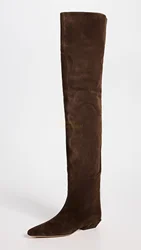 Over The Knee Thigh High Boots Flat With Square Toe Slip On Fashion 2024 Winter Autumn Runway Women Dress Shoes Handmade
