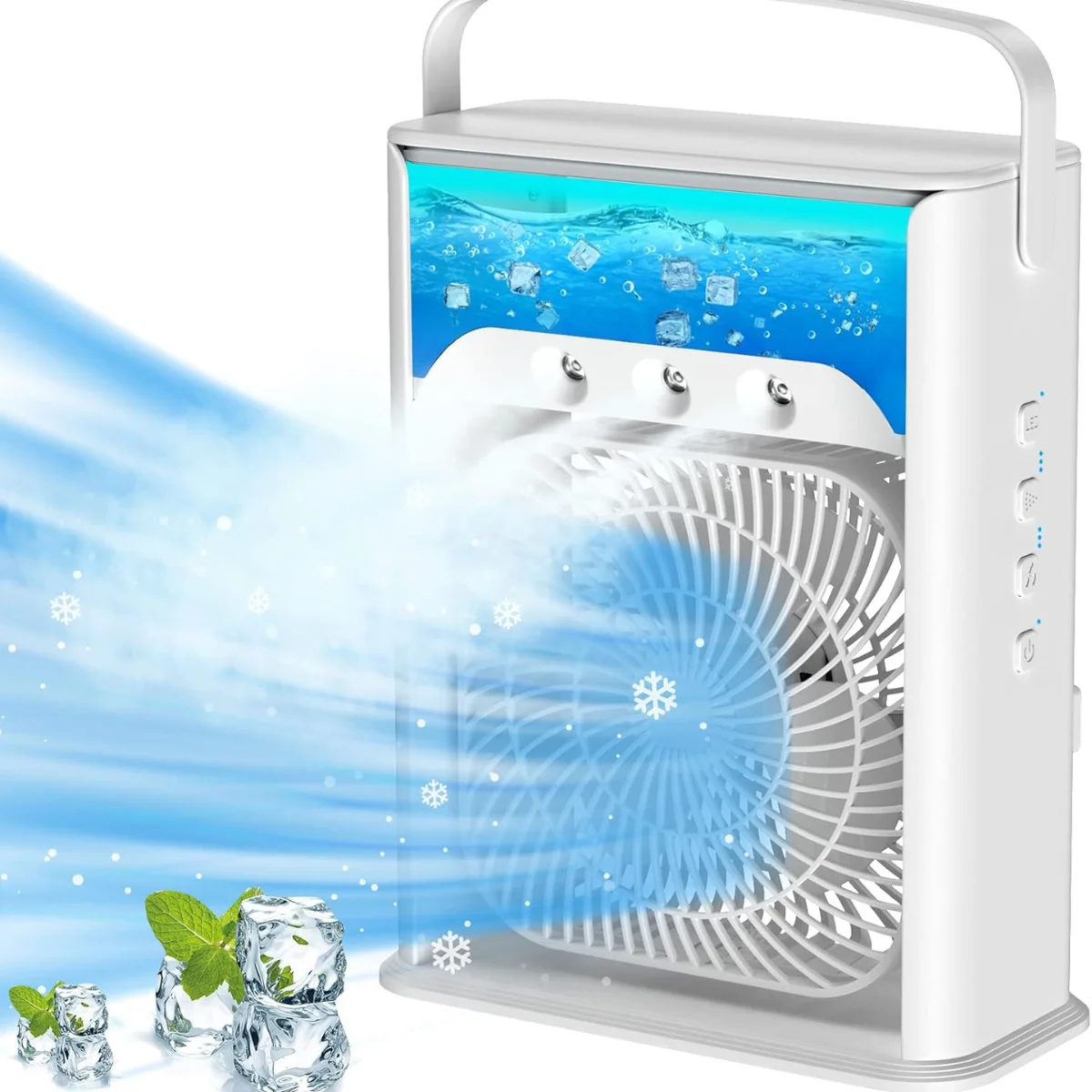 Portable Air Conditioner, personal Air Conditioner, mini Evaporative Fan, 3 Wind Speeds, 3 Spraying Modes, 7 Night Lights for Room