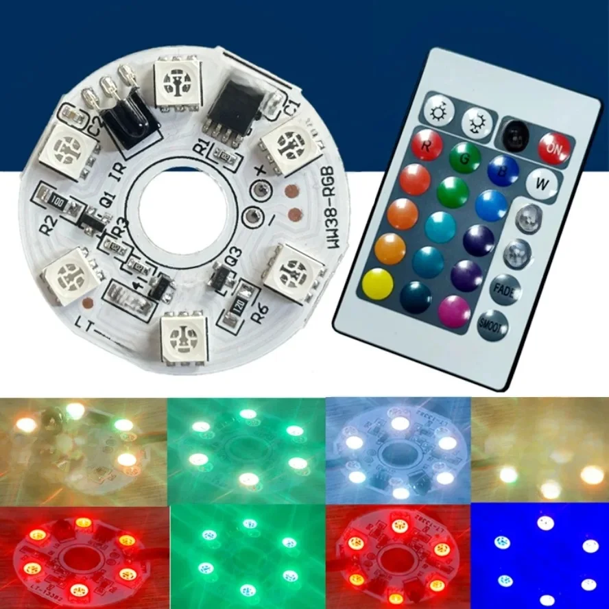Plaque lumineuse LED RGB 5V, 4 Modes, 16 couleurs, 6LED, 2W, Source dégradée colorée, IR, 24 touches, interrupteur à distance sans fil, marche/arrêt