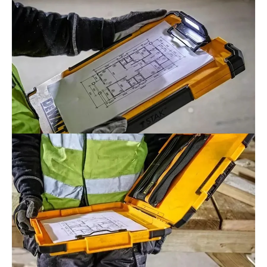 DEWALT DWST82732-1 TSTAK Clipboard Organiser LED Light Internal Pouch Metal Clip File Board Data Folder Document File