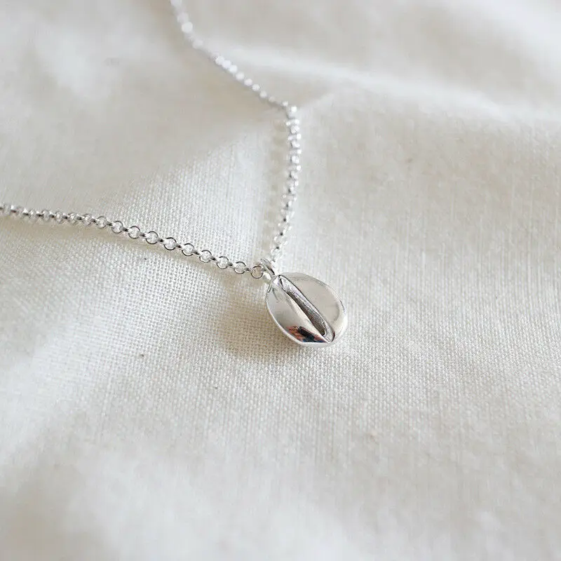 Woman Genuine S925 Sterling Silver Coffee Bean Pendant Necklace Chain Coffee bean necklace available in s925 sterling silver