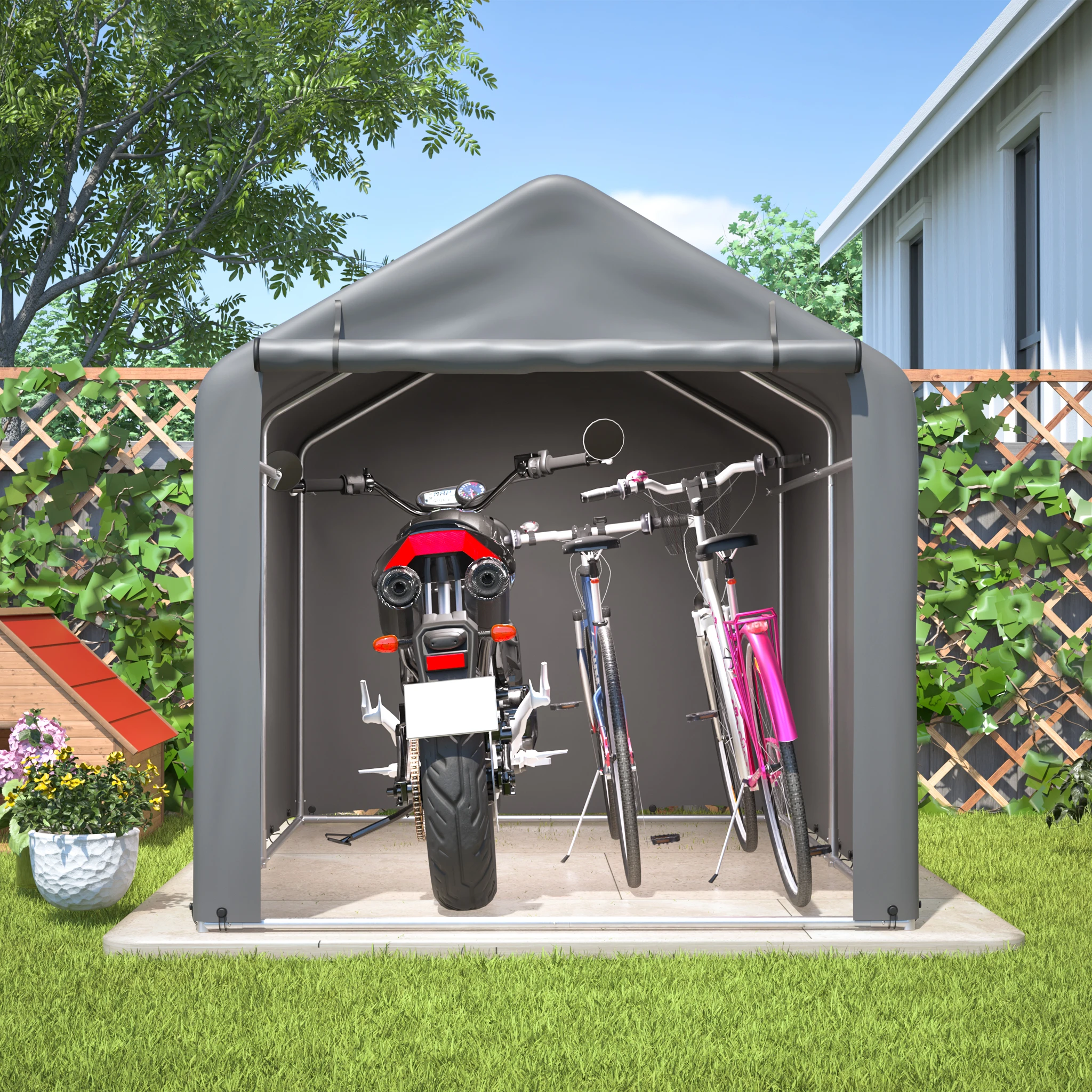 Grijze fietsenberging / werkplaatsberging 160x220x165 cm met roldeur - Waterdicht PE-materiaal
