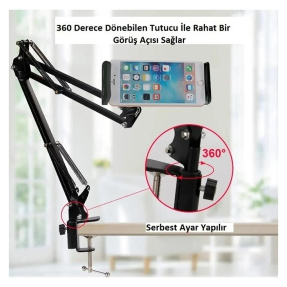 Telescope Desktop Tablet Phone Holder Set Folding Level Holder Stylish Modern Design Easy Operation Simple Installation Black 2