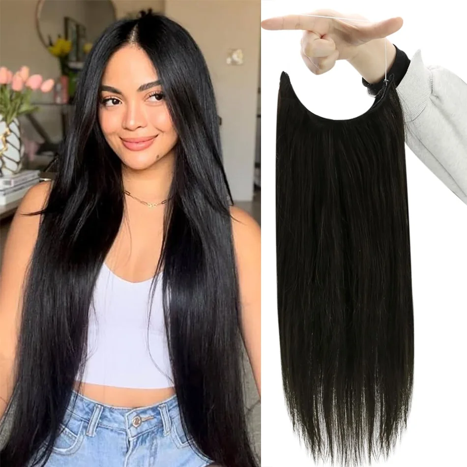 Straight Invisible Wire Seamless Hair Extension Real 100% Human Hair Chestnut Brown Blonde Clips In One Piece Hair Extensions