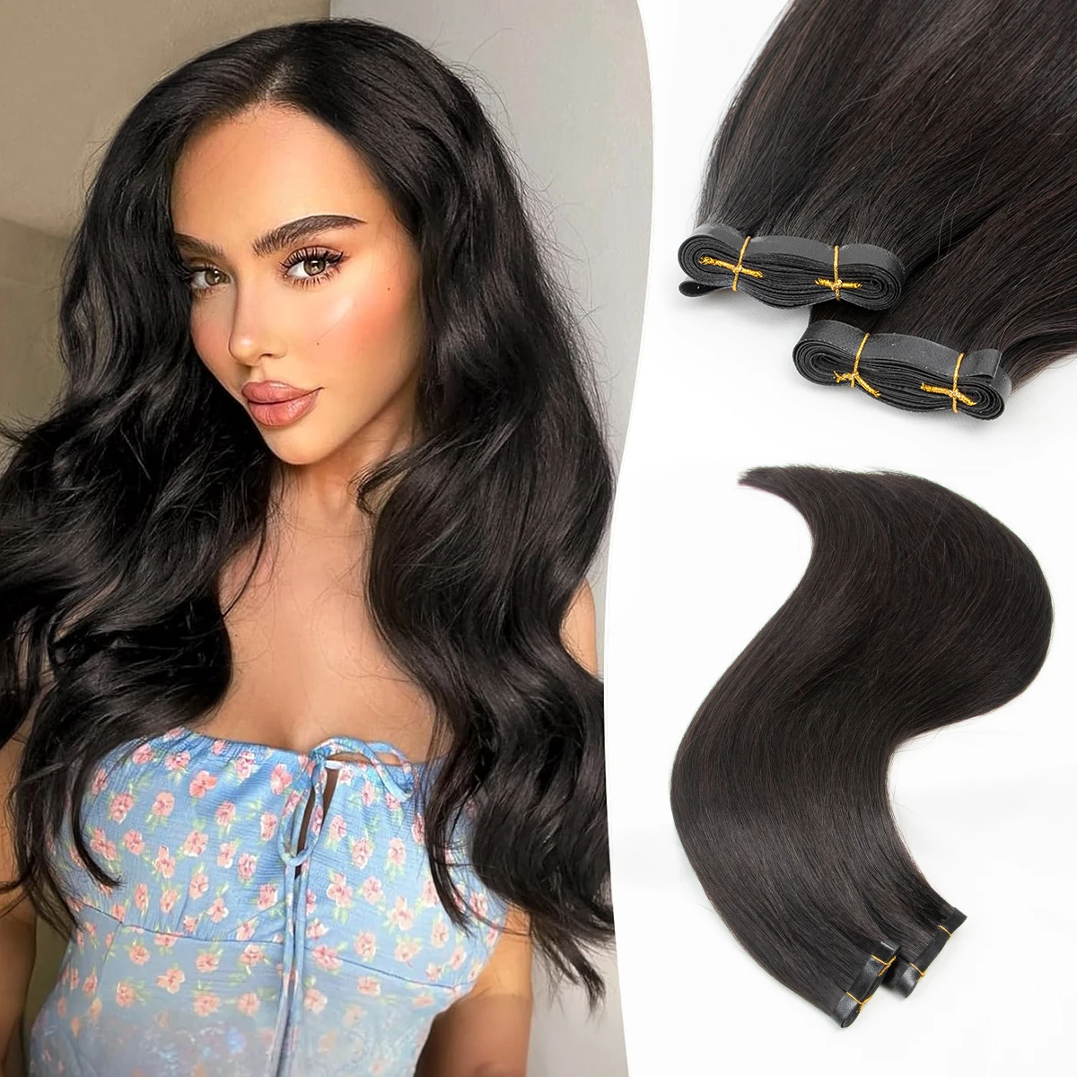 

Invisible Long Tape PU Weft Human Hair Bundles Real Natural Hair Seamless & Glueless Injected Tape In Hair Extensions Thick Ends