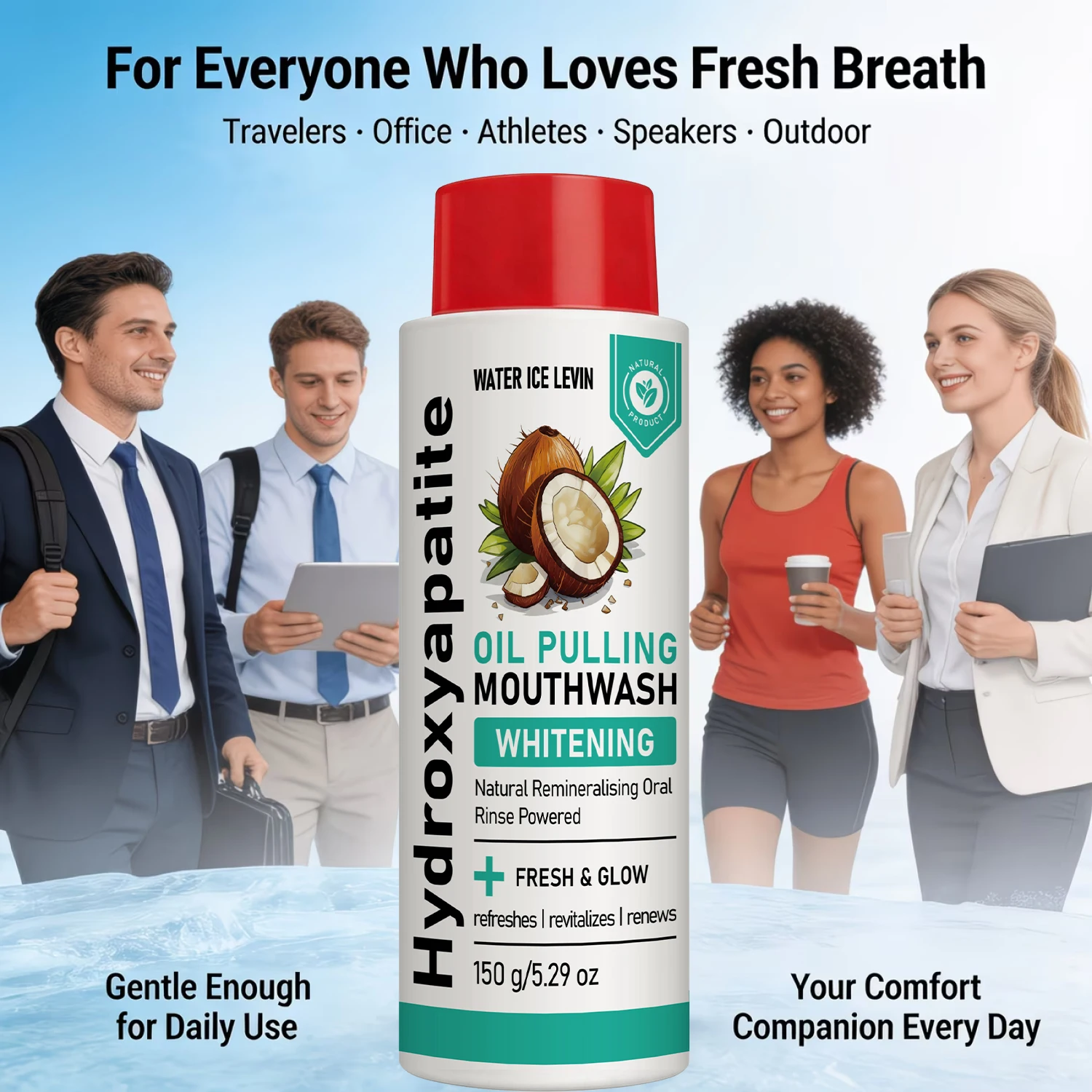 Water Ice Levin Hydroxyapatite Oil Pulling Mouthwash 150g Natural Remineralizing Fresh Breath Gentle Oral Care Rinse