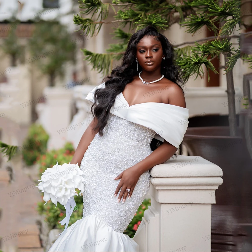 فساتين زفاف أفريقية نيجيريا مطرزة 2026 بدون أكتاف حورية البحر فيستدو دي نوفيا برينسيسا مقاس كبير سويب تراين مخصصة #6