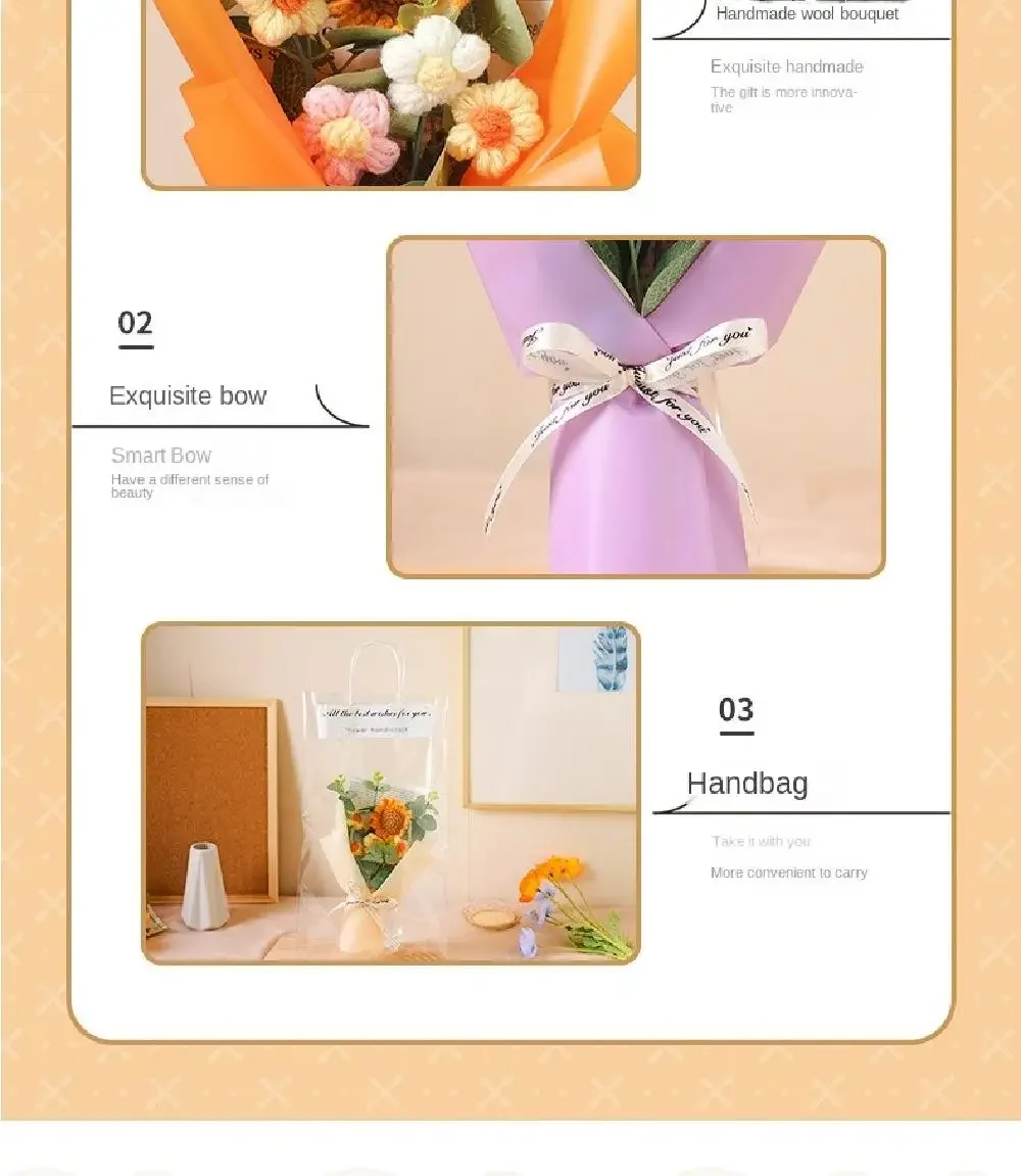 Künstlicher Blumenstrauß Gehäkelte Ewige Blumen Handgefertigter Abschlussstrauß Vatertag Geburtstagsgeschenk Jubiläumsgeschenk – Detail 5