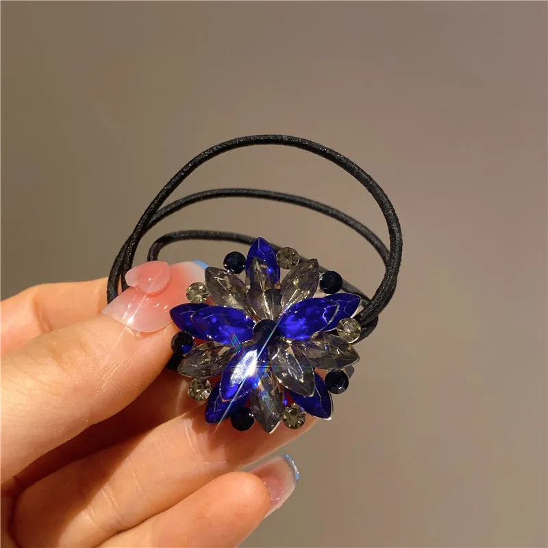 Women Full Crystal Floral Elastic Hair Bands Young Girls Rhinestone Cloud Flower Hair Accessories Rubber Bands Kids Headdress