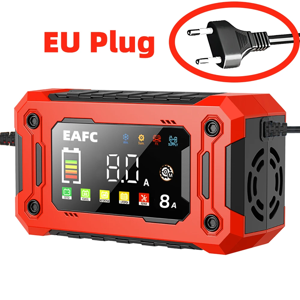 EAFC 12V 15A 8A Auto Batterij Oplader Groot Scherm Plus Reparatie Oplader voor Auto Moto SUV Lithium AGM Lood-zuur GEL LCD Display - afbeelding 1