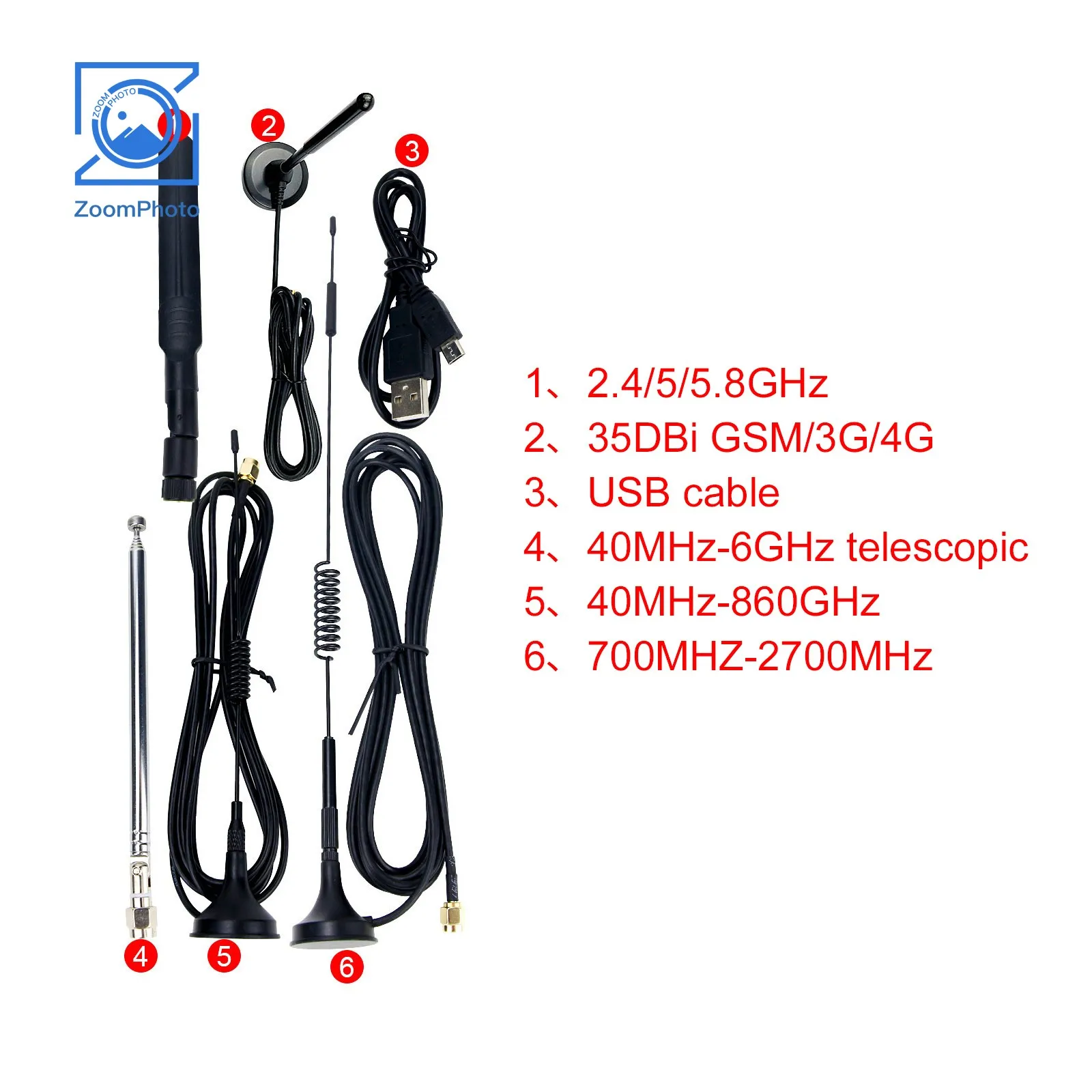 

5PCS HamGeek R9 Radio Frequency One Antennas and 1 USB Cable can be Used for HamGeek R9 Radio One SDR Radio Receiver Ham Radio