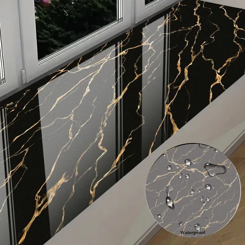 Oil- And Water-Resistant Black Yellow Marble-Patterned PVC Wallpaper/Self-Adhesive Cabinet Sticker Suitable For Home Decoration.