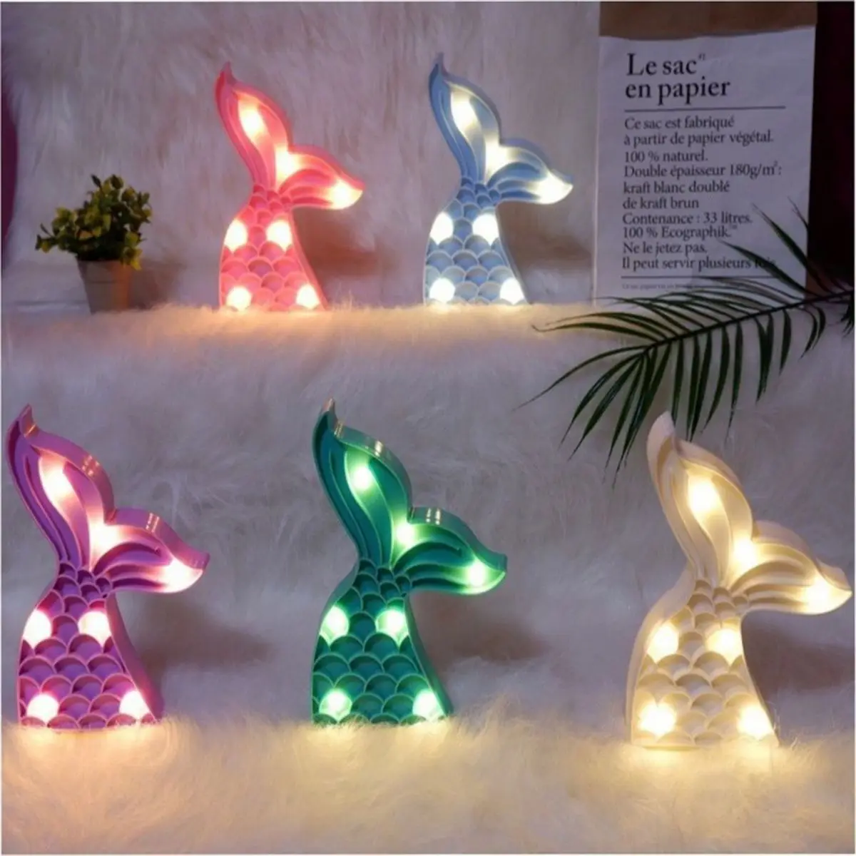 Fishtail Party Decoration Battery LED Nightlights Dorm Room Party Undersea Party Decoration Ocean Party Decoration Home Decor