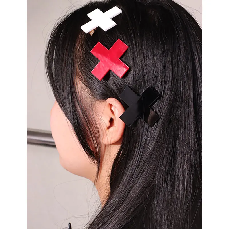 Solid Color Resin Acrylic Cross Side Clip for Women Girl Cute Sweet Streetwear Y2K Jewelry Bangs Clip HUANZHI 2022 NEW Hairpin