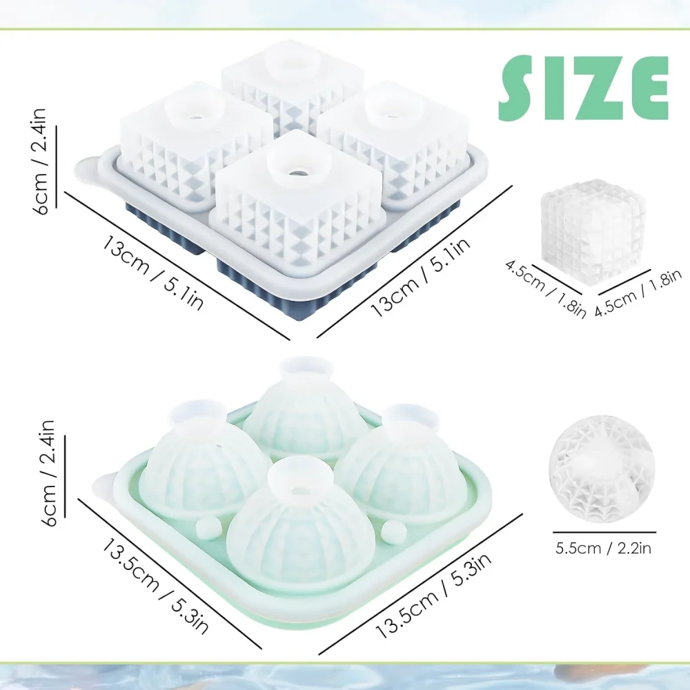 Diamond-Shaped Crystal Ball Ice Mold, Large Spherical Silicone Round Ice Mold, Fun Shaped Ice Cube Tray with Transparent Funnel