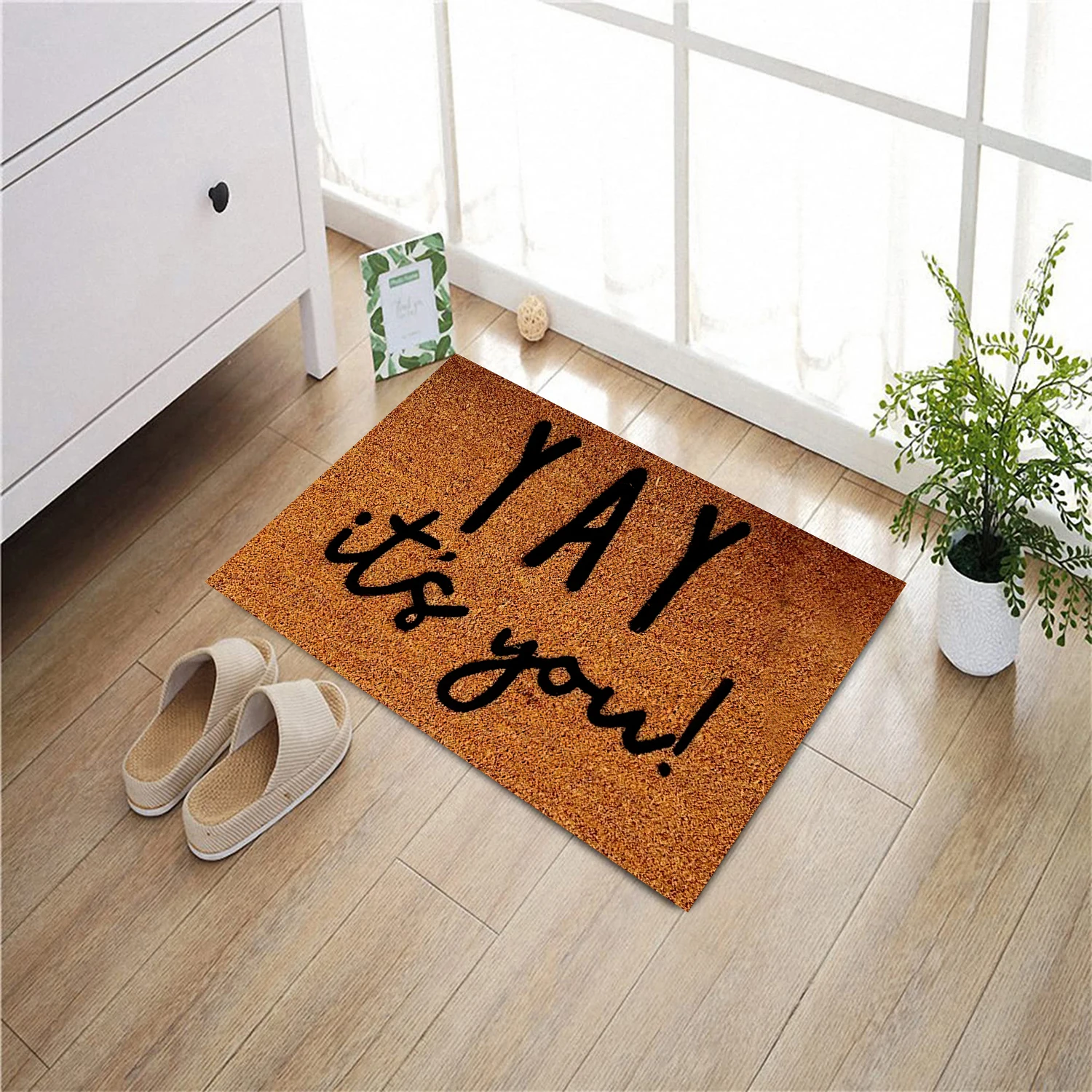 

Yay You're Here Welcome Door Mat Rubber Backing Non-Slip Outdoor Entrance Doormat Entryway Rug Waterproof Carpet Home Decor