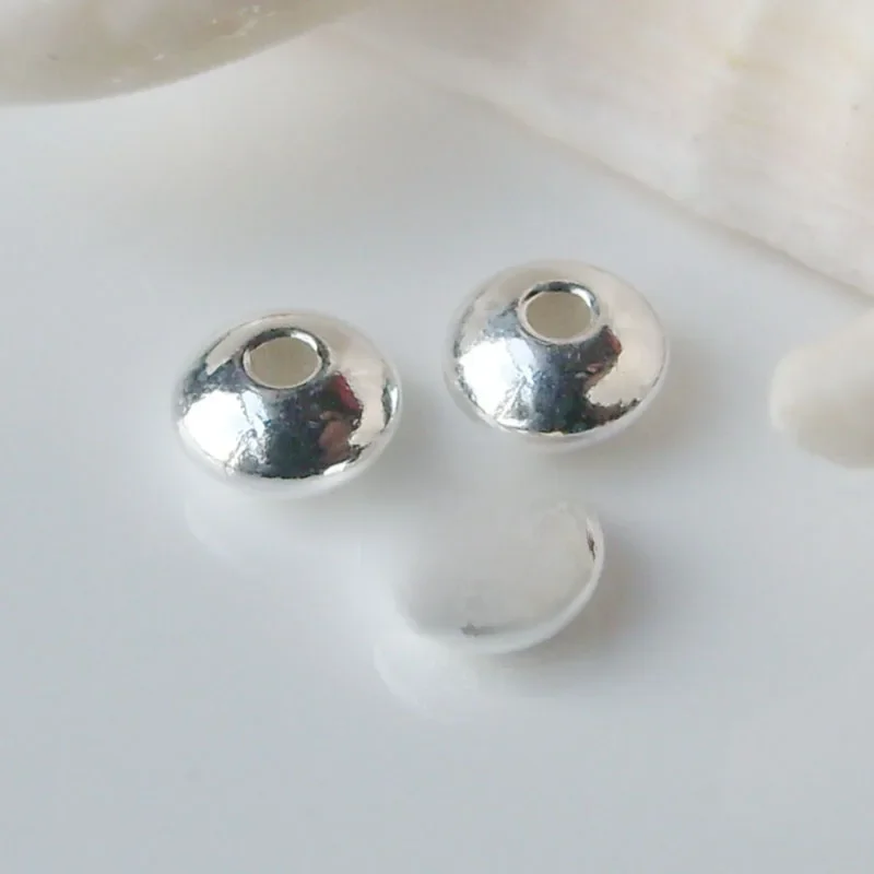 Solidne 925 srebro luźne koraliki spodek w kształcie dysku elementy dystansowe koraliki do tworzenia biżuterii 4-8mm, 1 szt. — zdjęcie 2