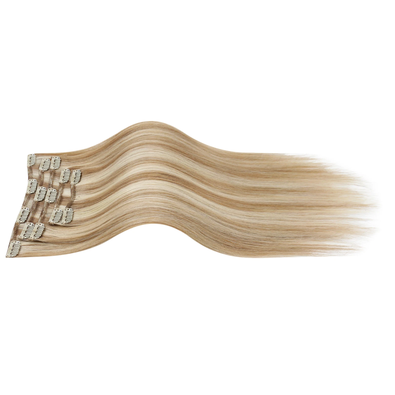 Moresoo Clip in Hair Extensions 100% Real Human Hair Brazilian Hair Natural Straight Double Weft Full Head Clip in Human Hair