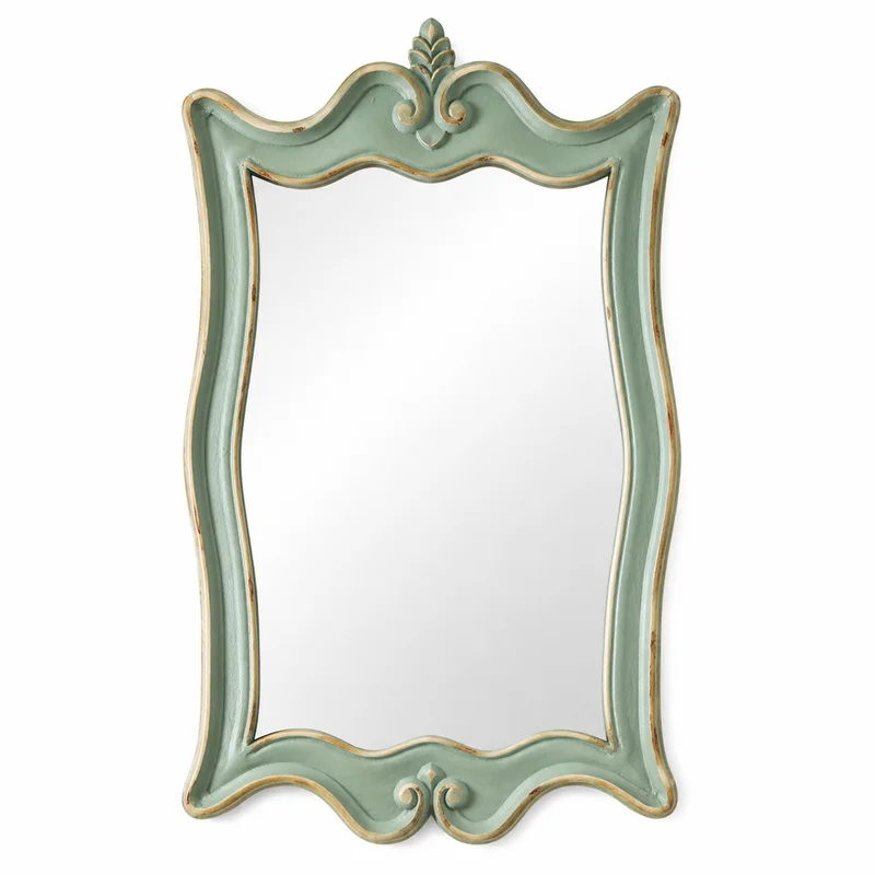 Vintage French Wall Mirror Distressed Mint Green Ornate MDF Frame Decorative Mirror for Bathroom Entryway Bedroom Wall Art Decor