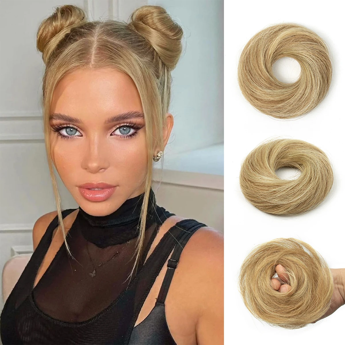 Chignon Hair Buns Real Human Hair Extensions Elegant Hair Bun Style Blond Hair 6inch