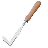 Stainless Steel Manual Weeding Tool - Gear-Driven Weed Puller for Driveway/Sidewalk Cracks, Ergonomic Wood Handle