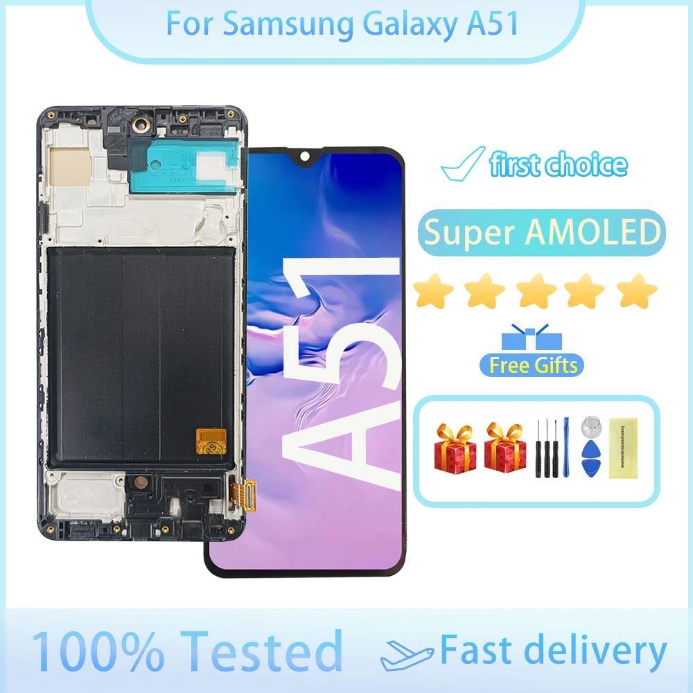 

6,4 "Super OLED для Samsung Galaxy A51 SM-A505FN/DS A505, ЖК-дисплей, сенсорный экран, дигитайзер с рамкой для Samsung A51 A505F LCD