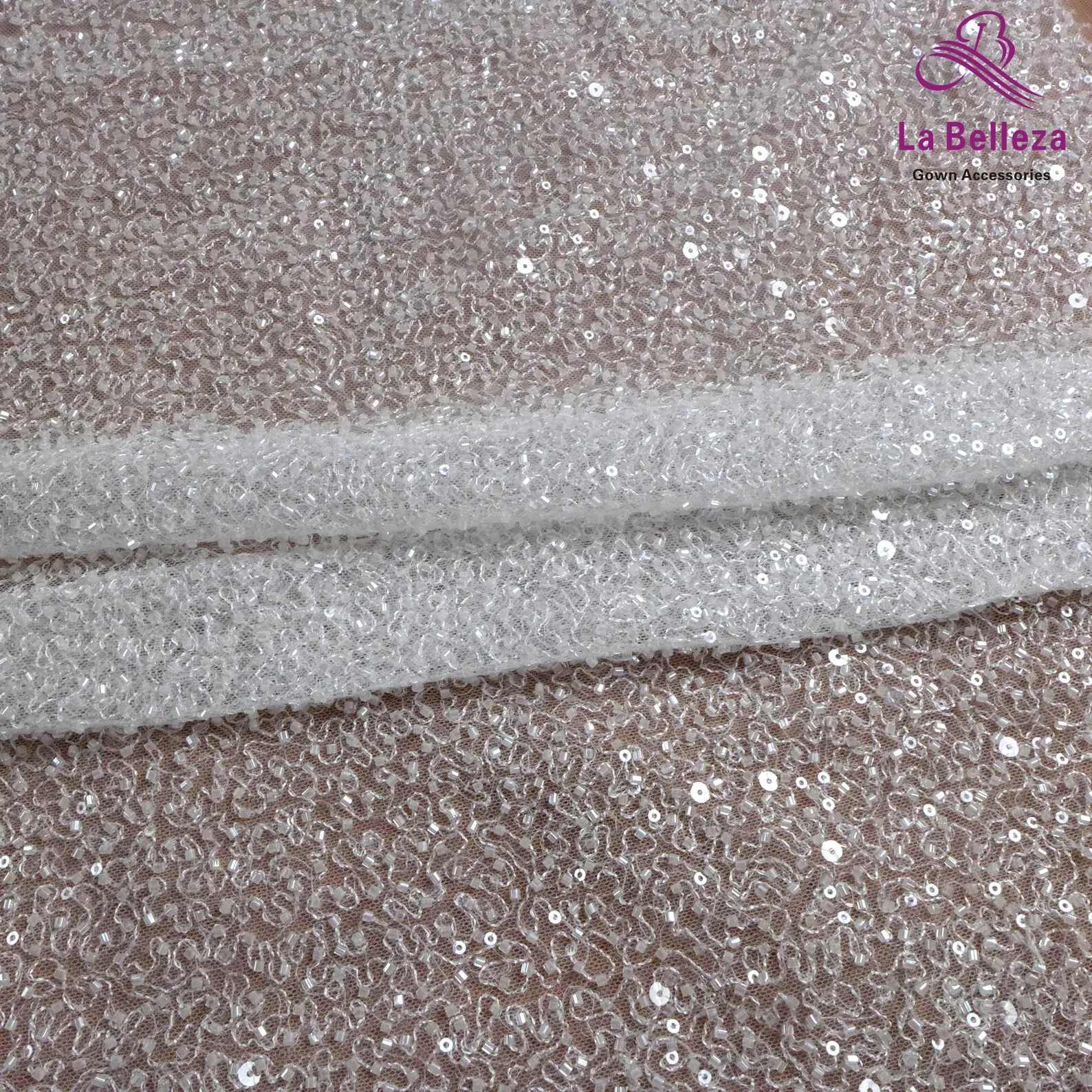 

La Belleza off white beaded lace fabric,shiny sequins prom dress lace fabric 51'' width,great for wedding dress lining