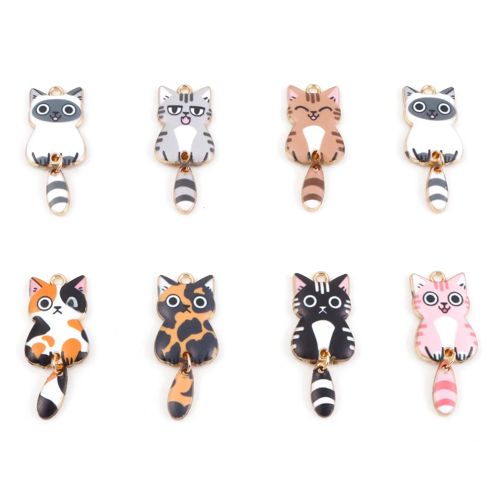 10 sztuk słodki kociak Charms emalia kreskówka zwierzęta wisiorki Multicolor złoty kolor Metal kolczyki DIY naszyjnik biżuteria 3.9cm x 1.6cm — zdjęcie 2