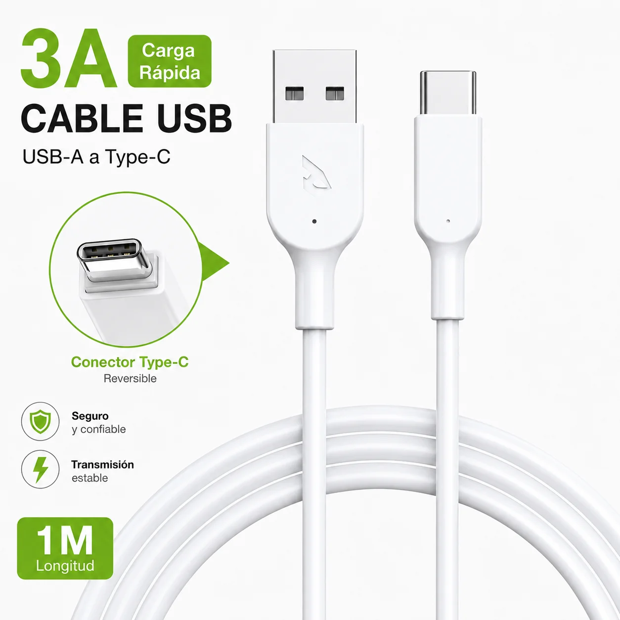 USB naar USB Type-C kabel 3A snelladen 1m USB-A naar Type-C oplaad- en datakabel voor Samsung Xiaomi Huawei Redmi