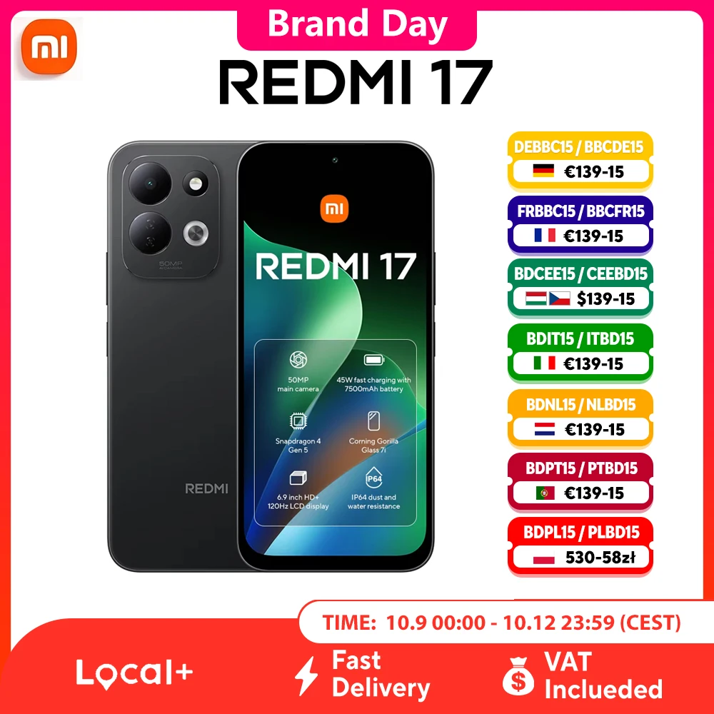 Xiaomi Redmi 17 4G Smartphone Global-Version, immersives 6,9-Zoll-Display, langlebiger 7500mAh Akku, 50MP KI-Doppelkamera, dynamisches RGB-Licht, MediaTek Helio G91-Ultra Prozessor, Dual SIM, großes