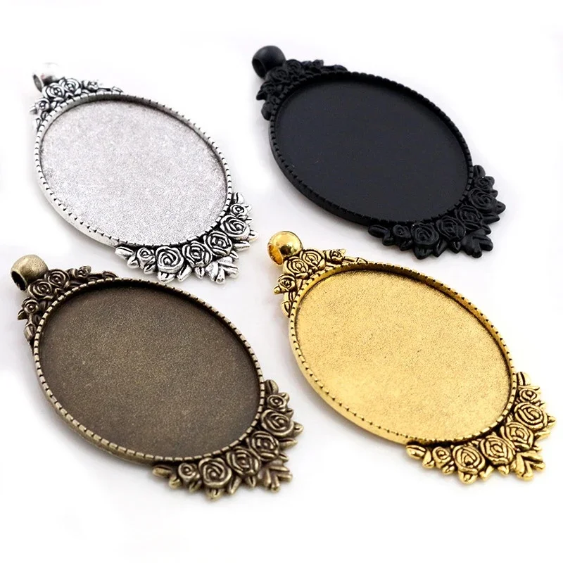 Nowa moda 5 sztuk 30x40mm wewnętrzna rozmiar 4 kolory kwiaty styl Cabochon baza ustawienie Charms wisiorek — zdjęcie 2